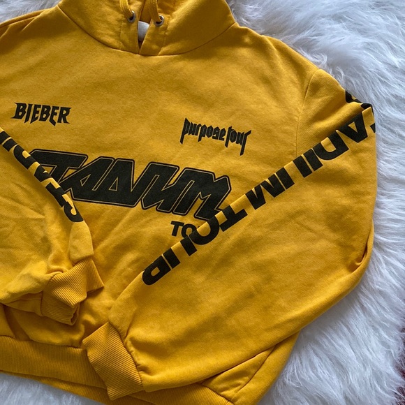 H&M x Justin Bieber Hoodie | Size Small | Yellow Graphic Sweatshirt - Picture 3 of 8